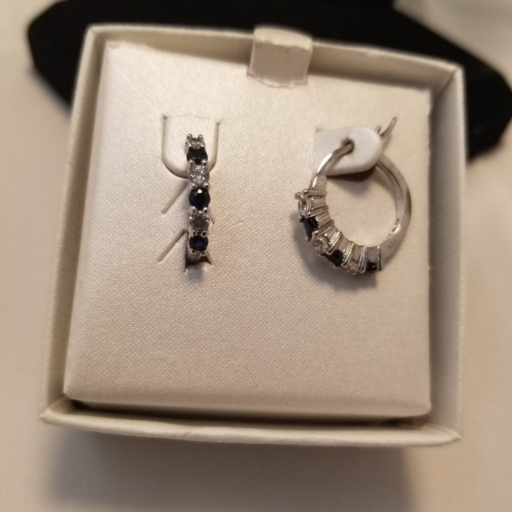 LC Sapphire and CZ Sterling Silver Earrings